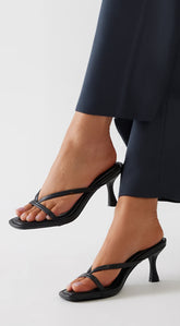 Samantha Thong Heel Mules - Black